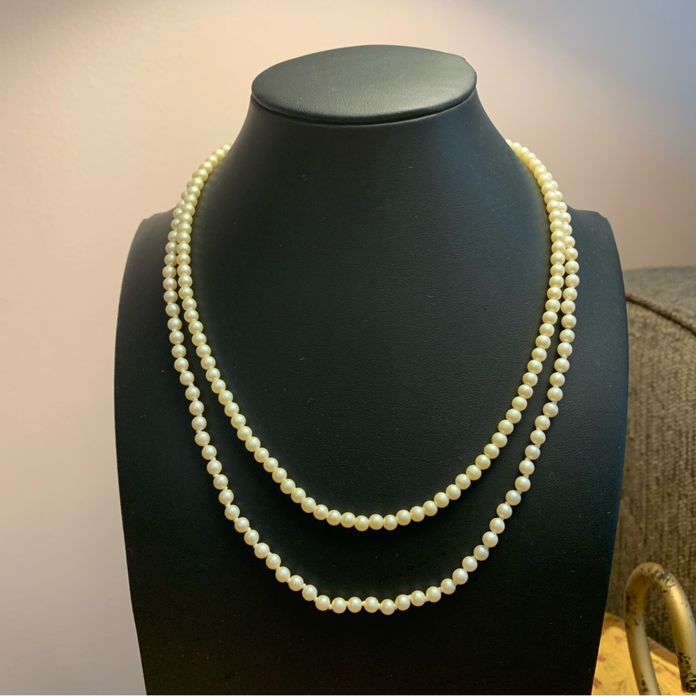 2 Vintage 2-3mm Cream Faux Pearl Necklace Bundle with Round Spring Clasp